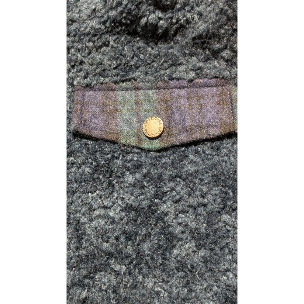 Pendleton Sherpa Fleece Jacket Women M Blue Plaid Accent Full Zip Mock Neck - Picture 7 of 15